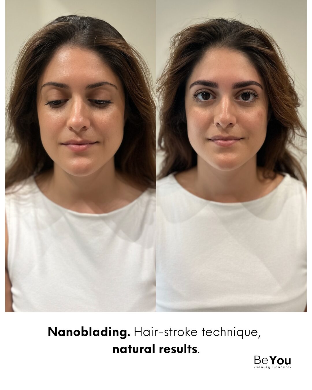 Antes e depois — Nanoblading Be You, técnica hair-stroke